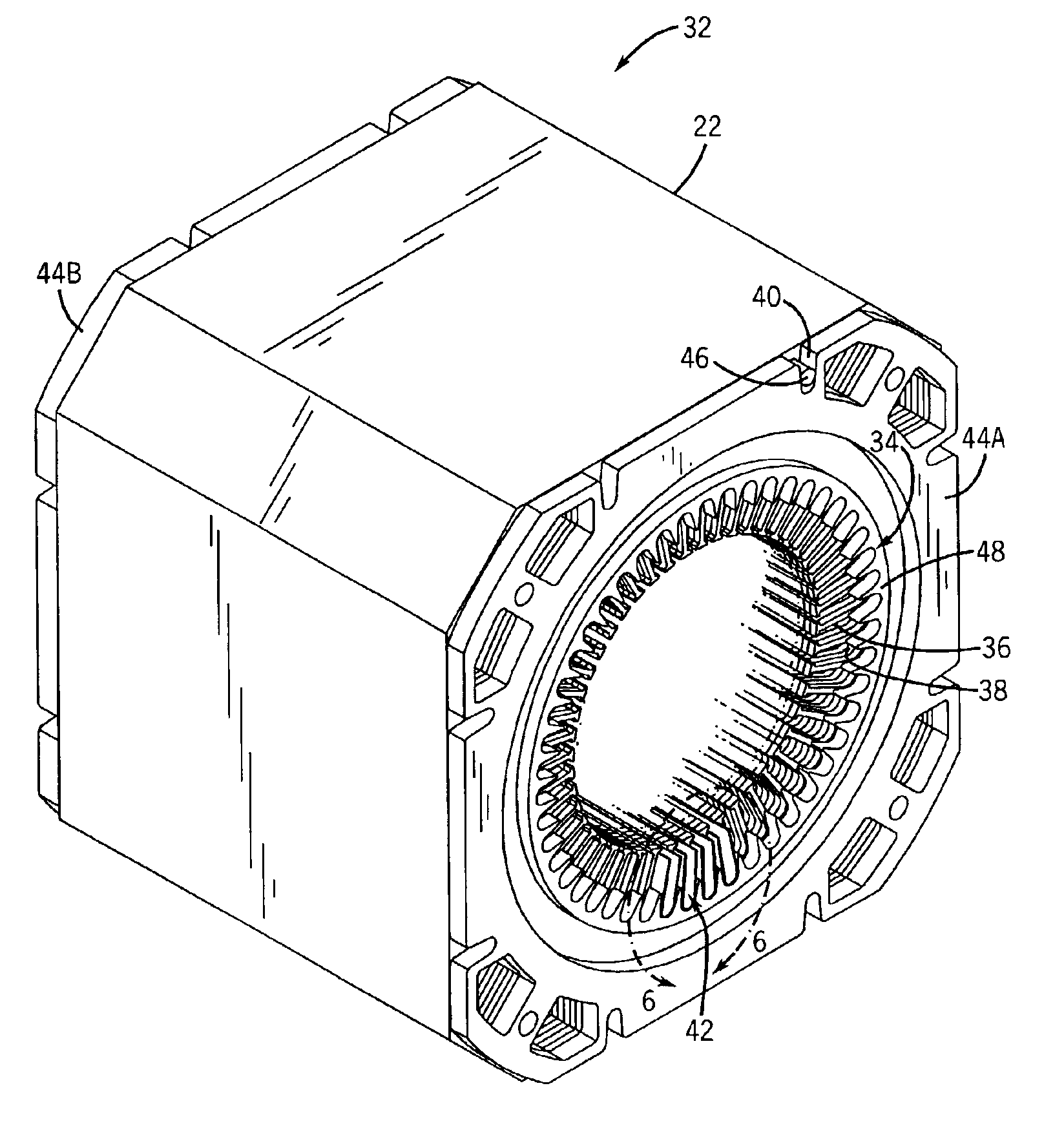 Electric apparatus having a stator with insulated end laminations within the central opening of end plates