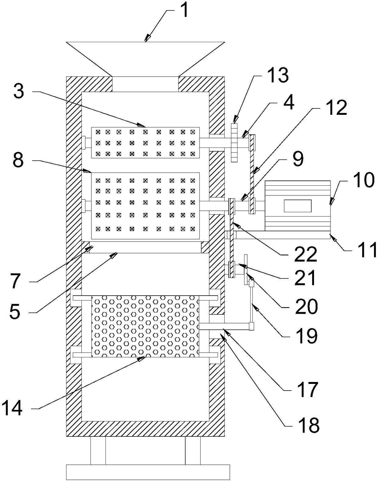 Concrete crushing device with metal part recovery function