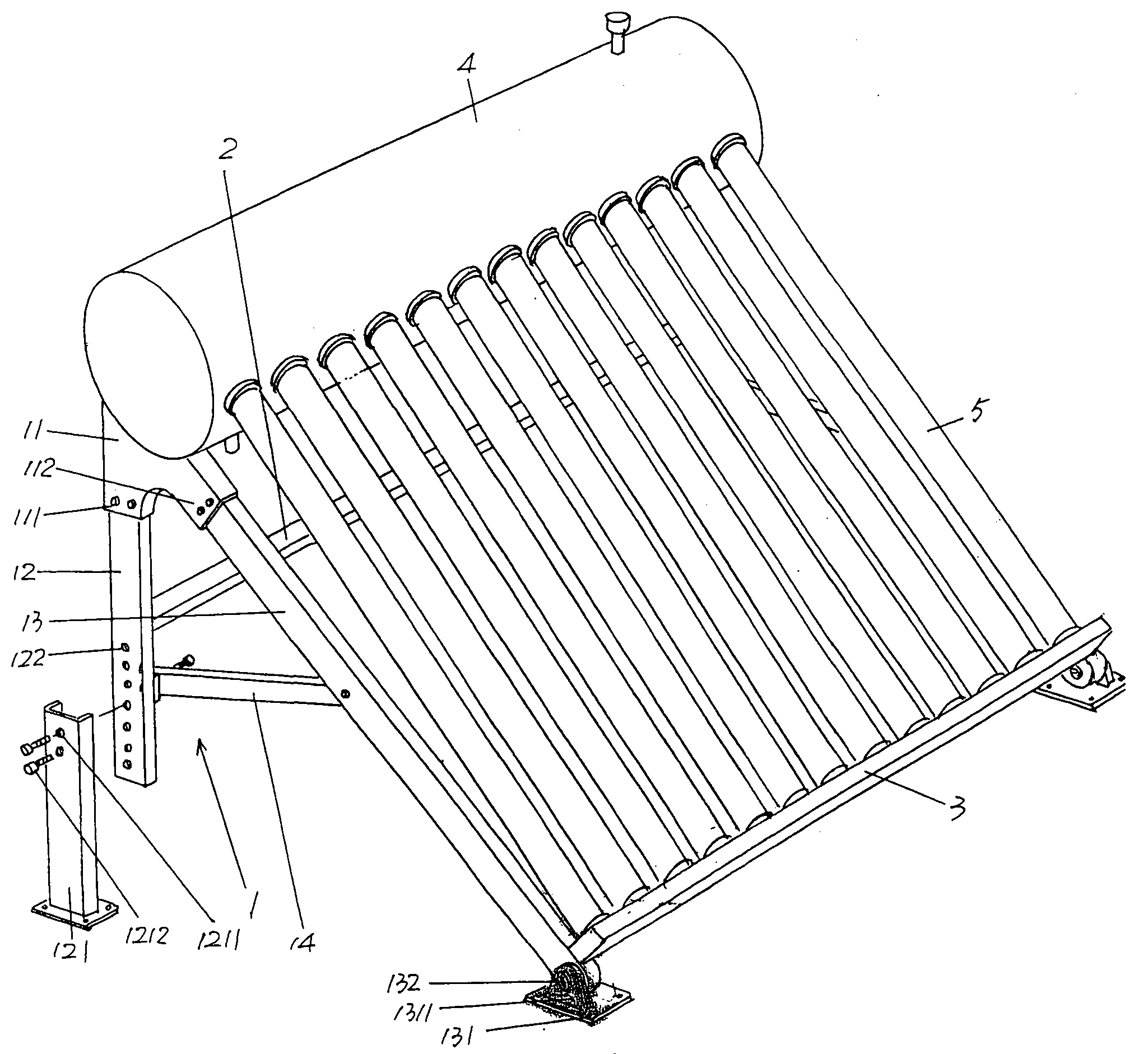 Adjustable support structure of solar thermal collector with adapted sunlight dip angle