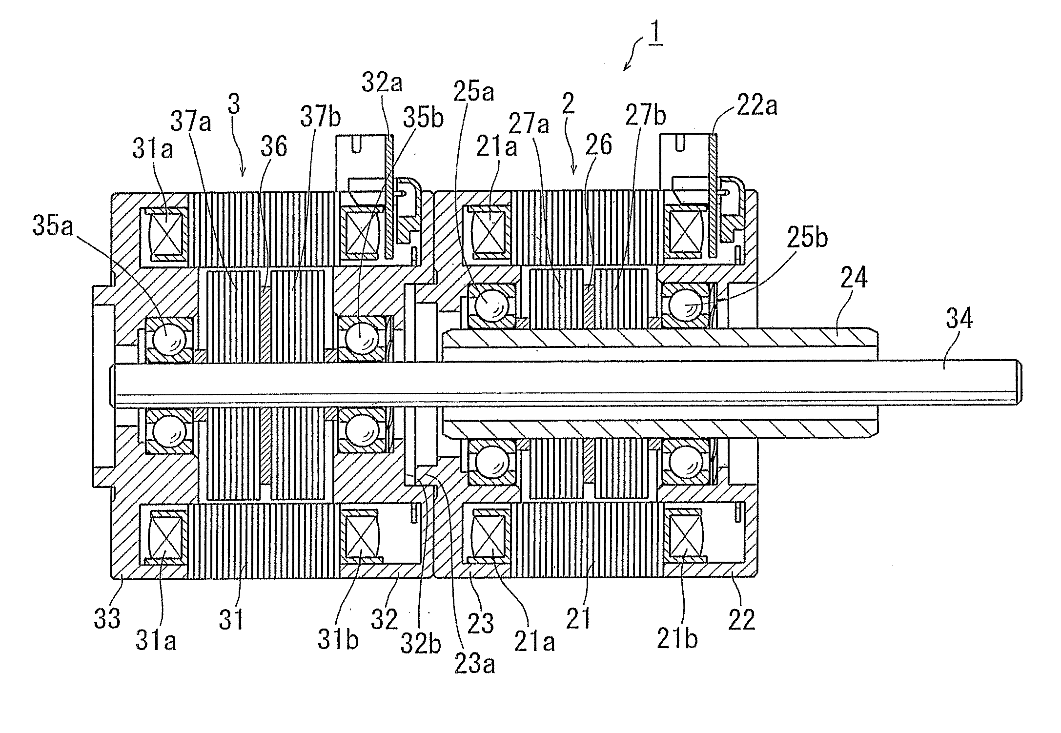 Motor assembly with coaxial shafts