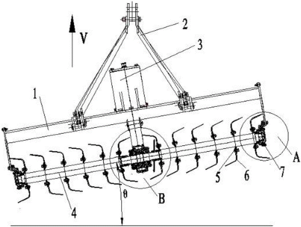 Intermediate driven small-angle oblique deep rotary tilling device