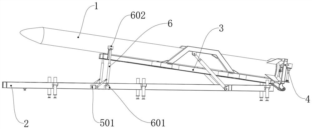 Launching vehicle with locking mechanism and auxiliary erecting device