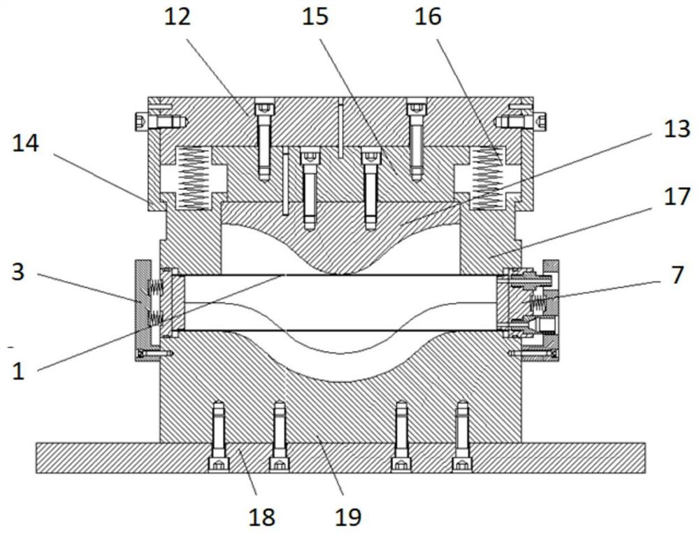 Hydro-bending die set for ultra-thin pipe with large diameter-thickness ratio and forming method