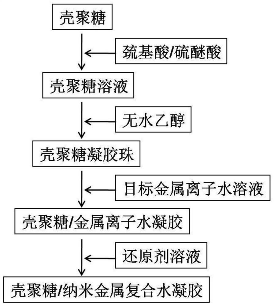 Chitosan/nano-metal composite hydrogel as well as preparation method and application thereof