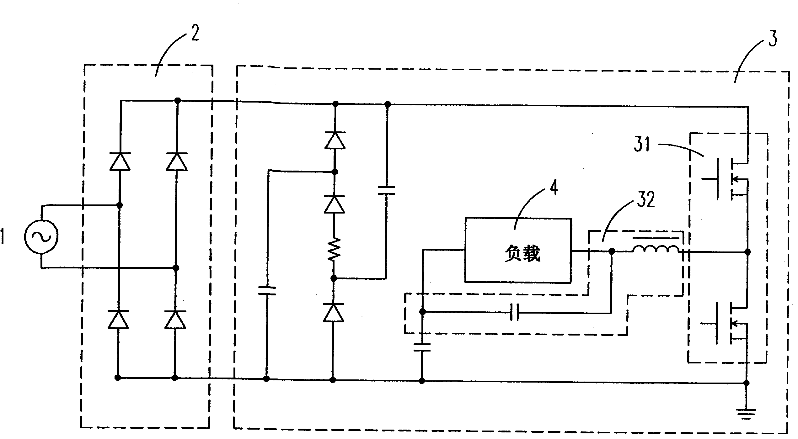 Electronic ballast circuit with function of correcting power factor and load current amplitude factor