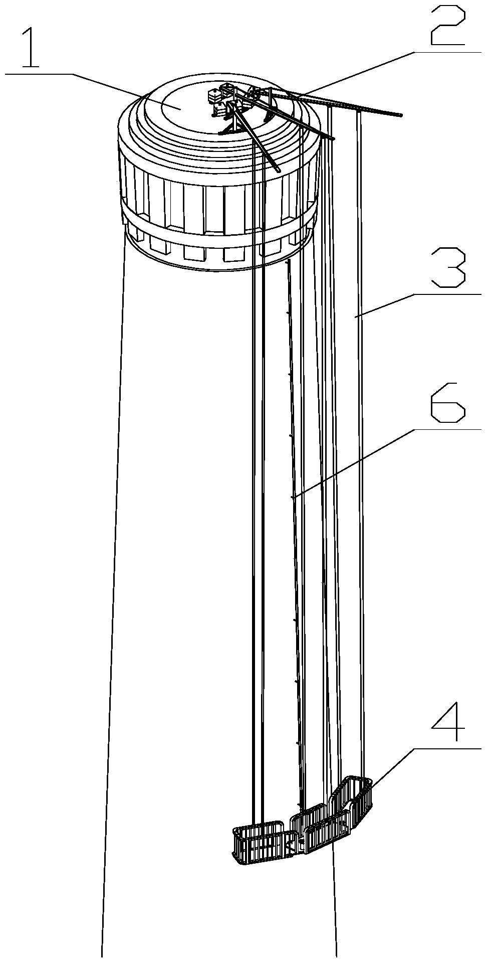 A chimney navigation mark paint guide rail type construction hanging basket and construction method