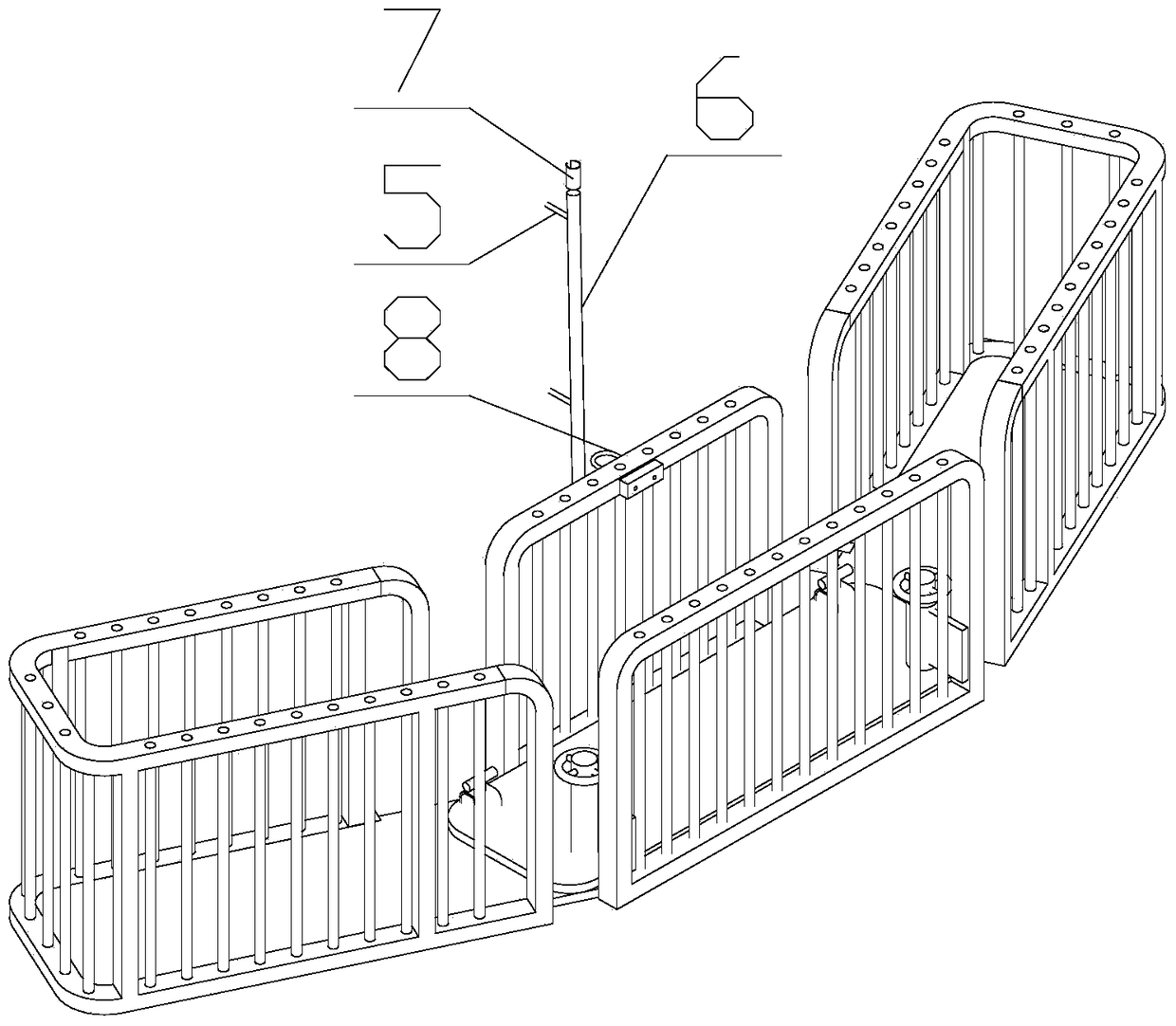 A chimney navigation mark paint guide rail type construction hanging basket and construction method