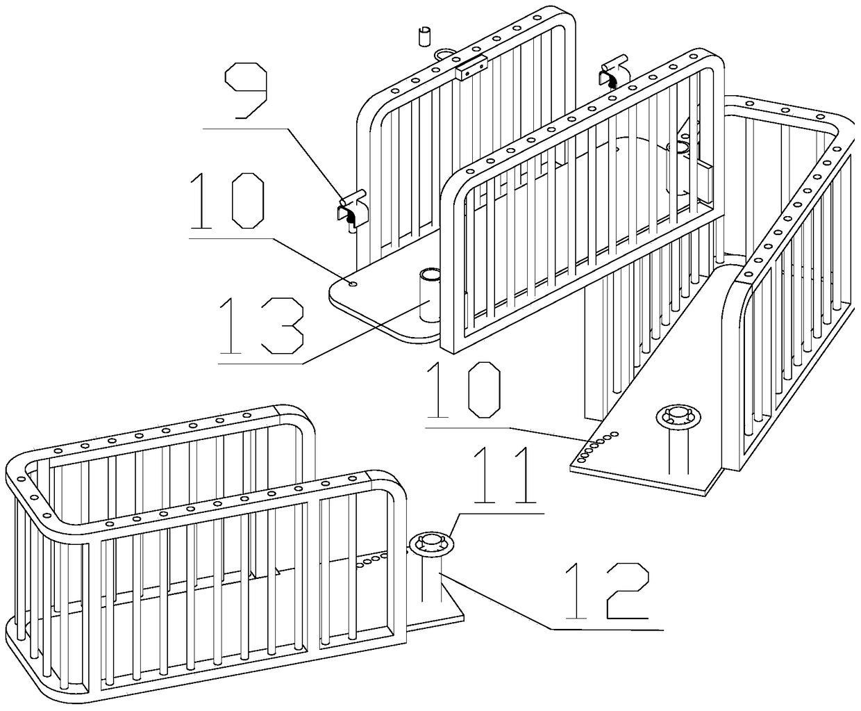 A chimney navigation mark paint guide rail type construction hanging basket and construction method