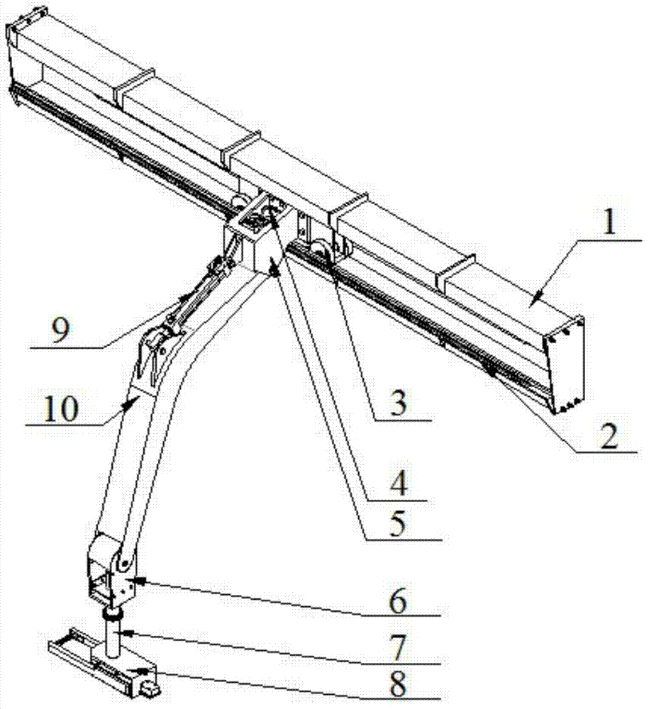 Racking platform bent arm pushing type drill rod discharging mechanical arm