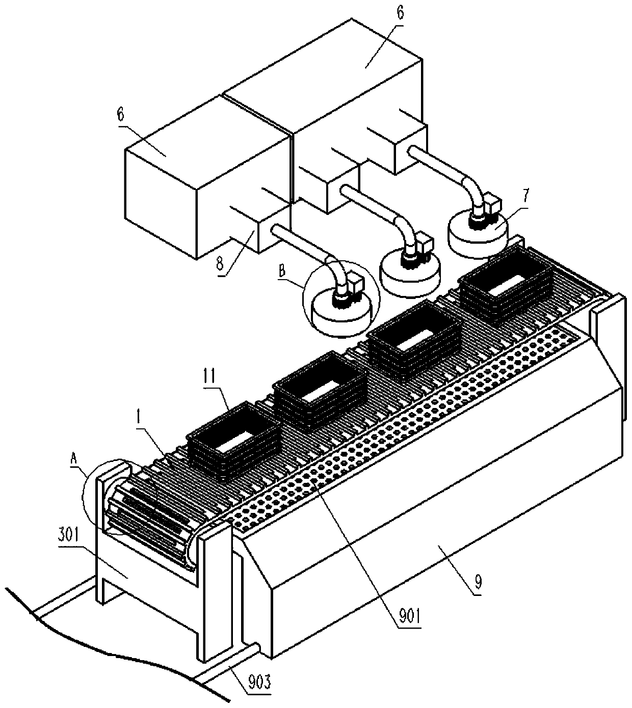 Cleaning and disinfection device for live chicken baskets