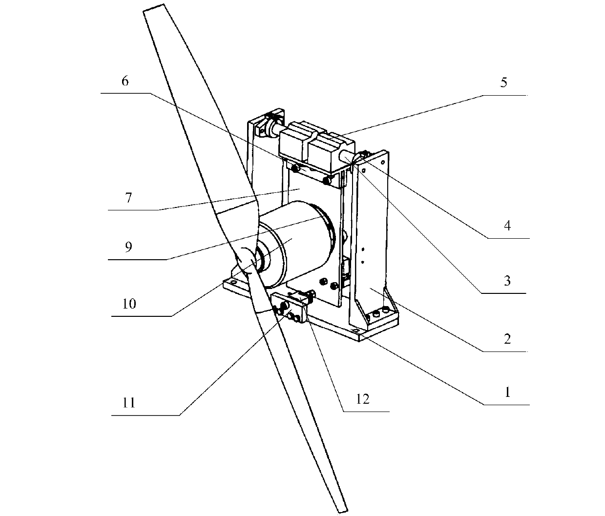 Synchronous dynamic property testing device for axially compact aircraft propeller