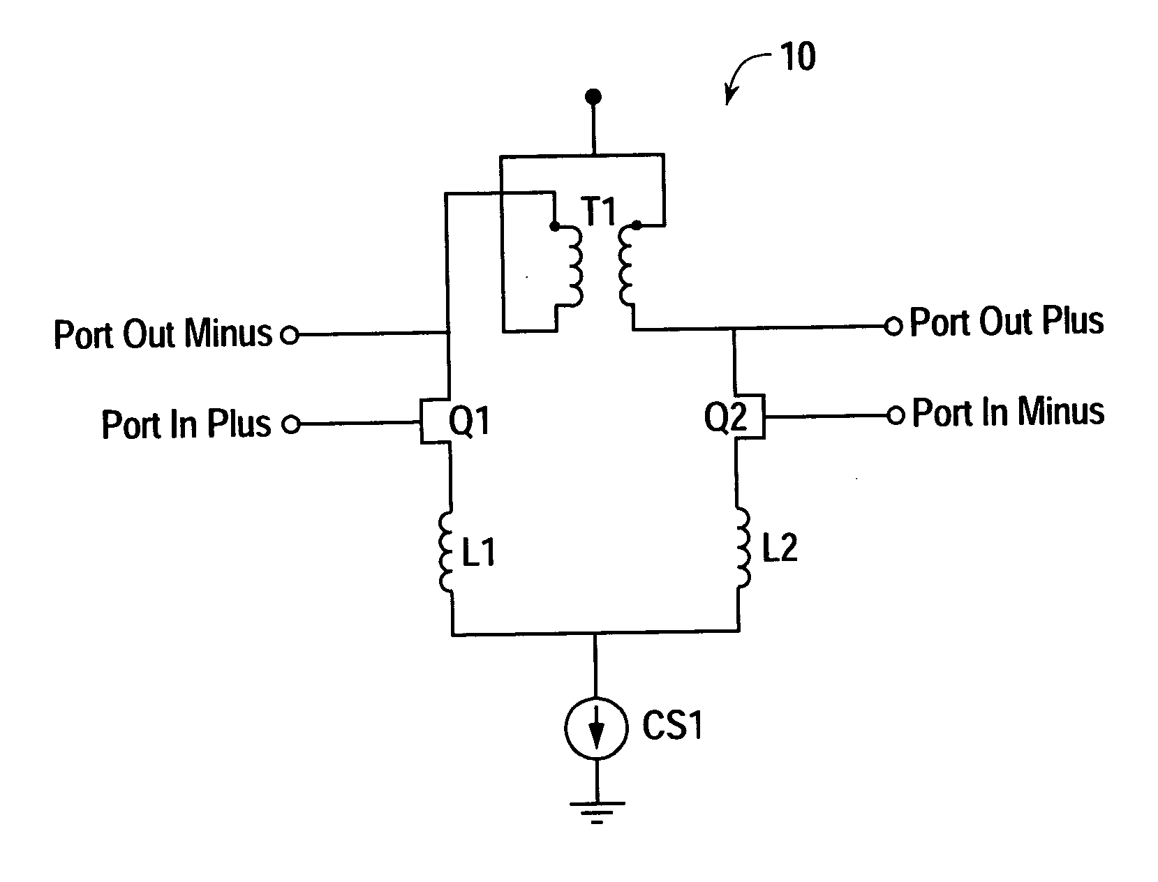 Coupled-inductance differential amplifier