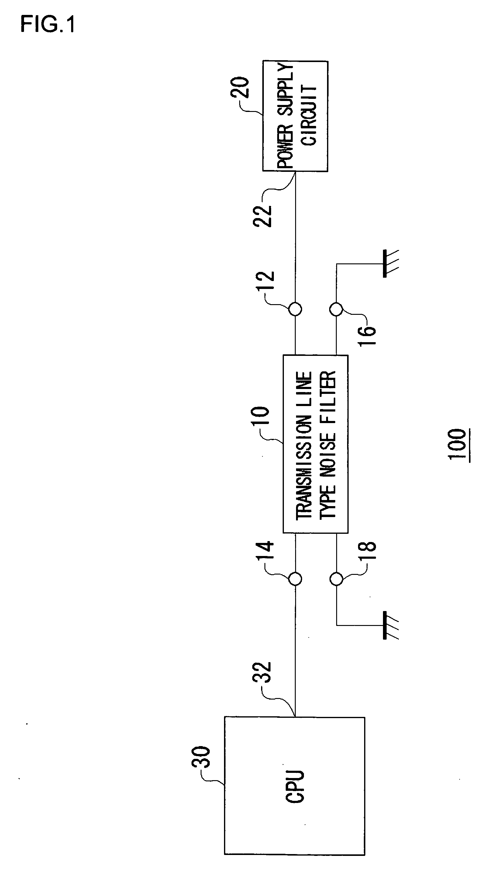 Electronic circuit having transmission line type noise filter