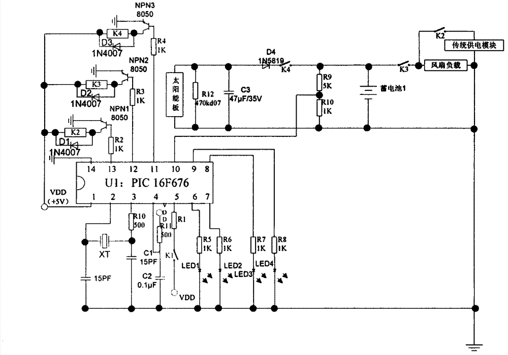 Automatic double-circuit power supply controlling system for ventilating fan of air-conditioned bus