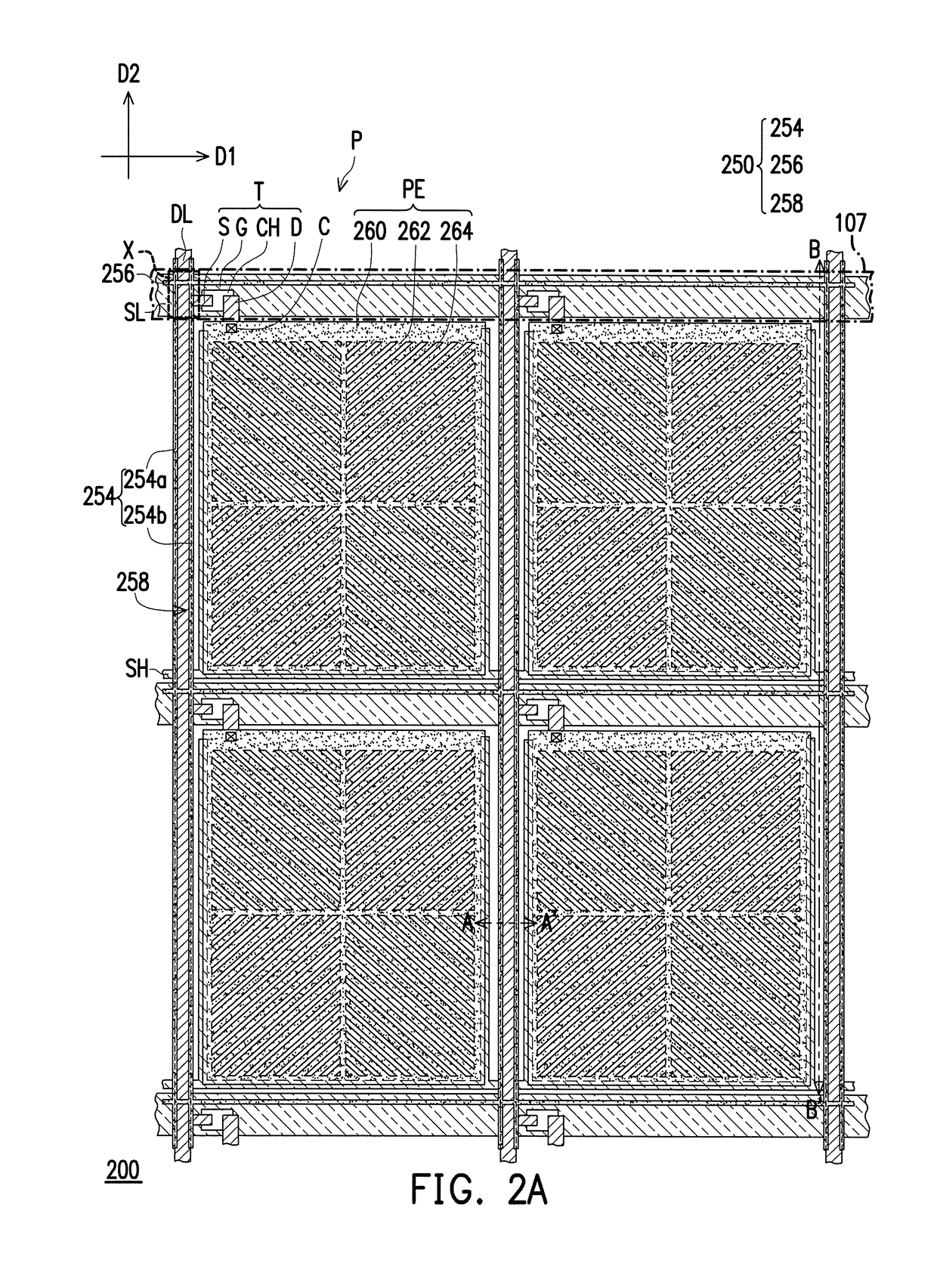 Pixel structure, display panel, and curved display device