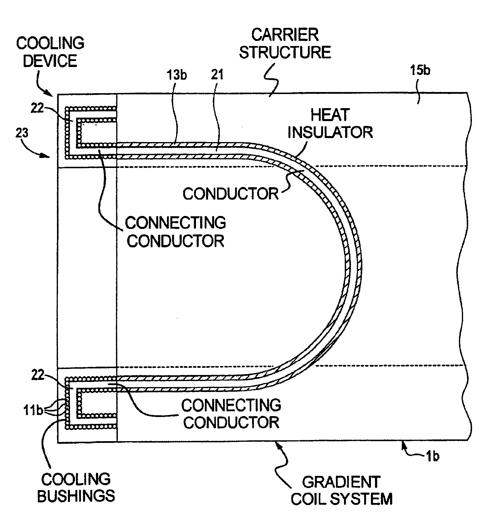 Magnetic resonance gradient coil with a heat insulator disposed between the electrical conductor and the carrier structure