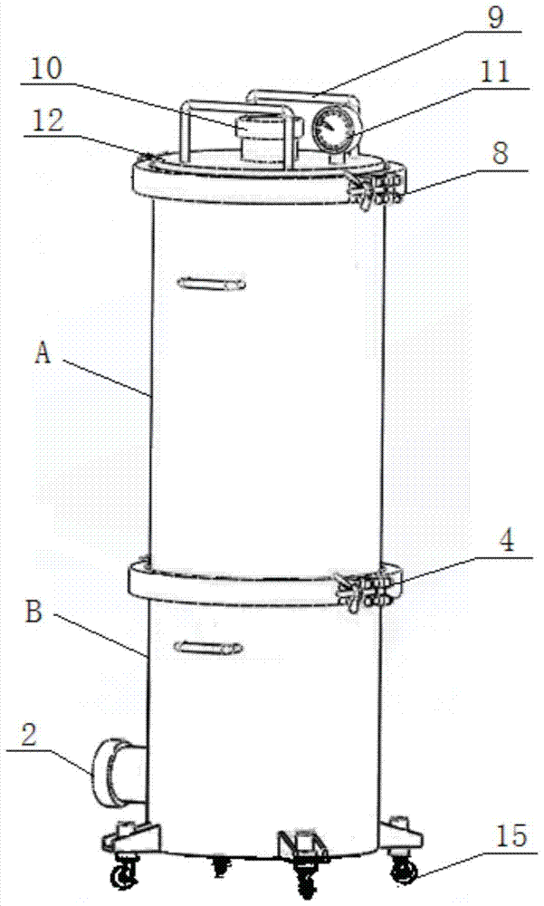 A gas filter device placed in front of vacuum obtaining equipment