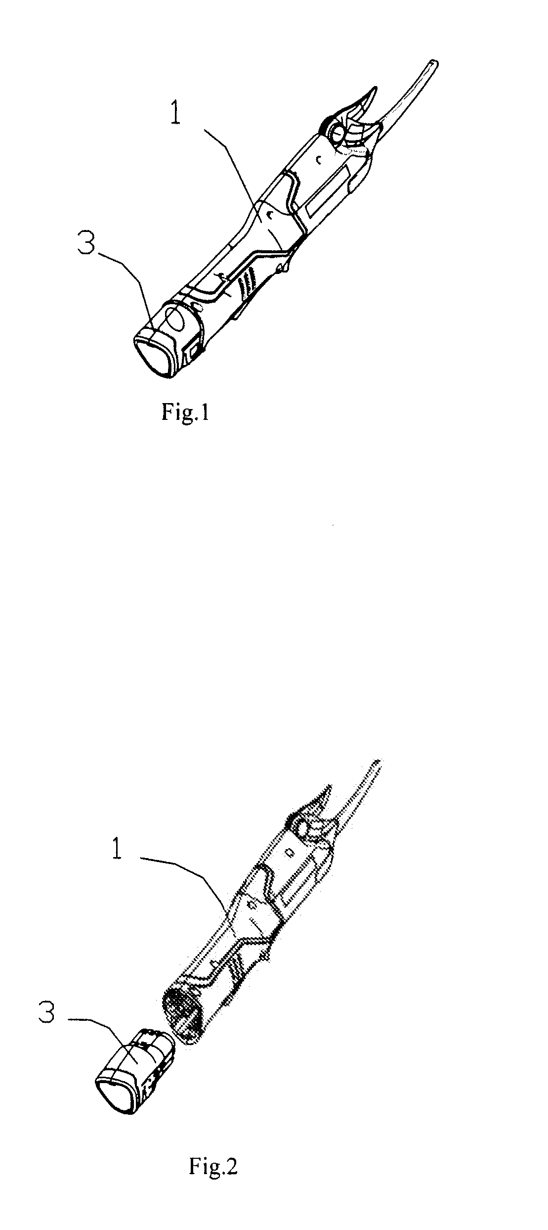 Pruning machine with an extending rod