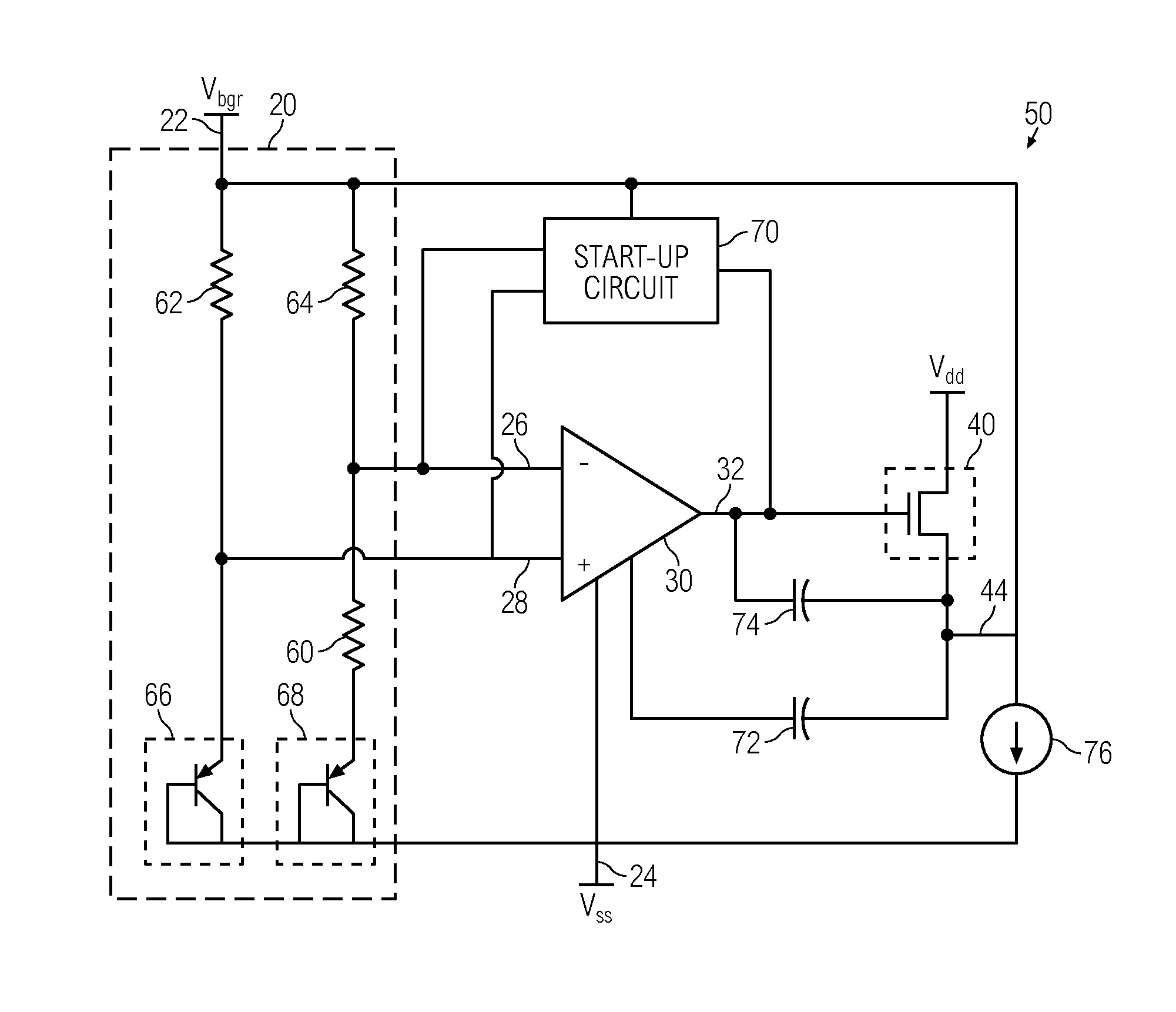 Bandgap reference circuit and regulator circuit with common amplifier