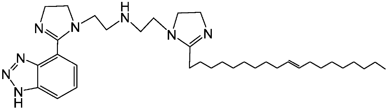 Diethyleneamine-(2-benzotriazole)-(2′-long carbon chain alkenyl) bis-imidazoline corrosion inhibitor and preparation method