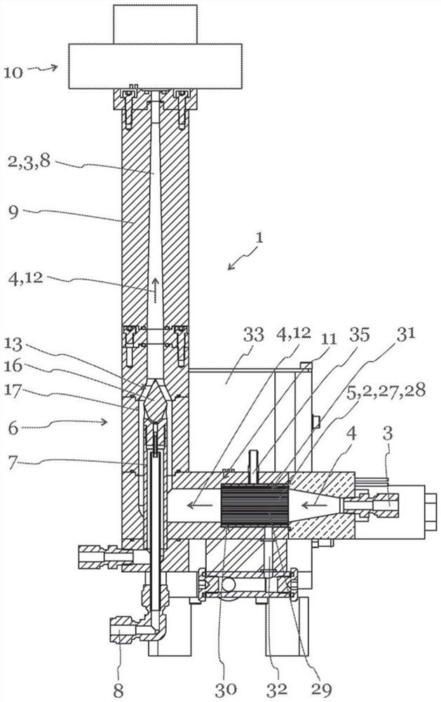 Method and assembly comprising condensation particle counter, operating fluid, and carrier gas