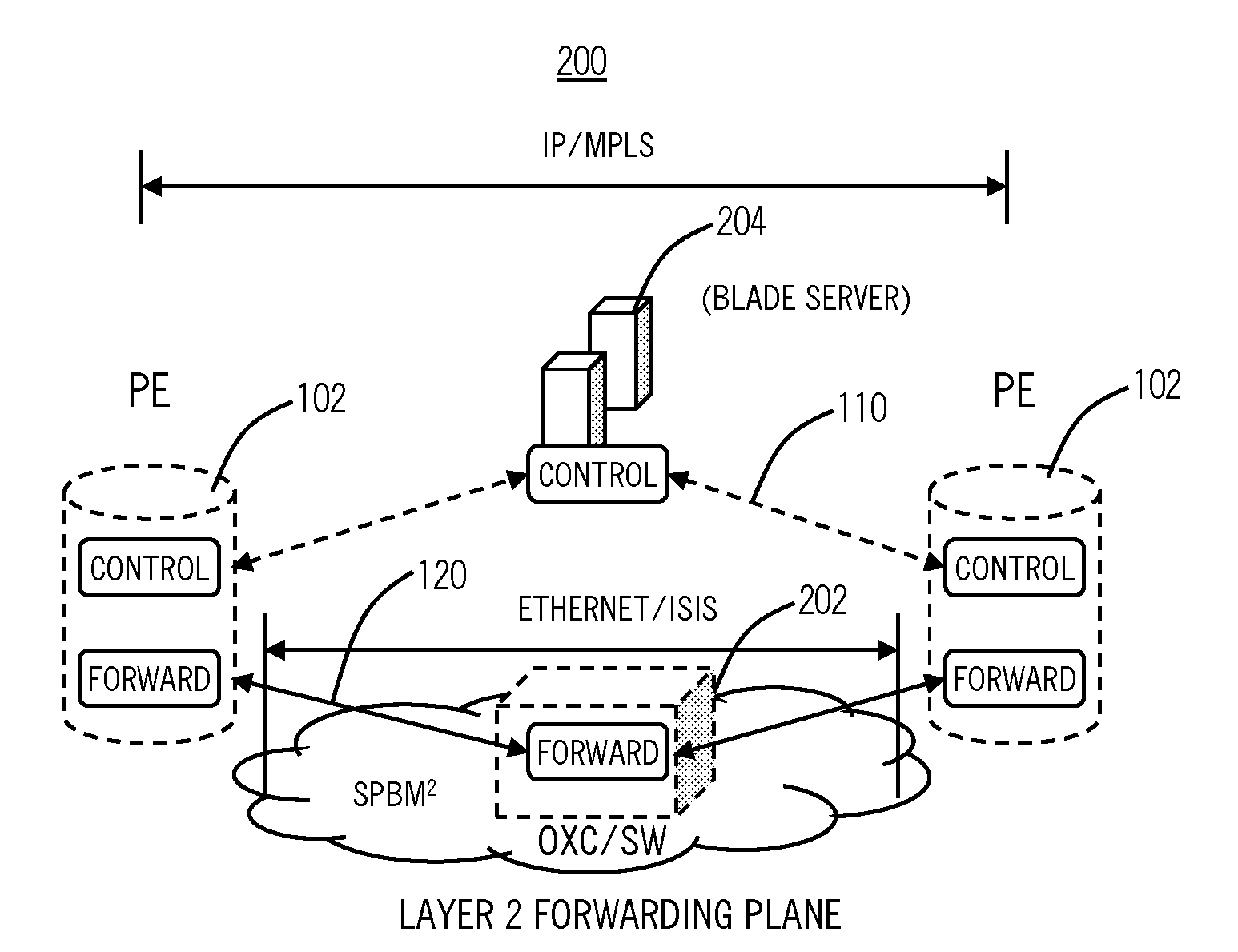 Separate ethernet forwarding and control plane systems and methods with interior gateway route reflector for a link state routing system