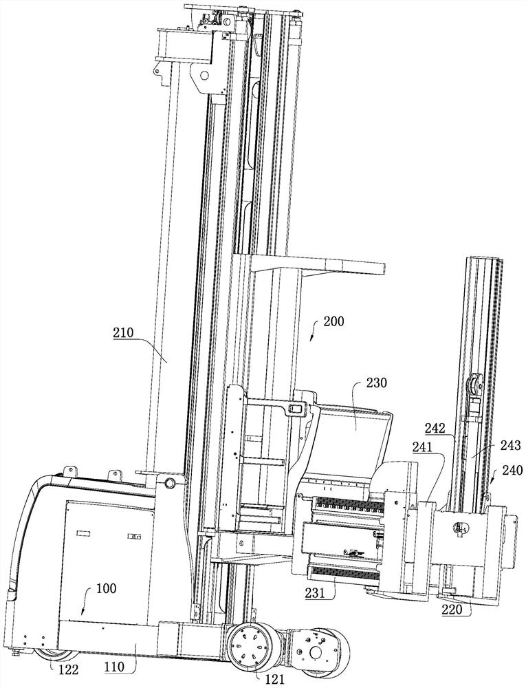 Forklift structure with adjustable axle distance