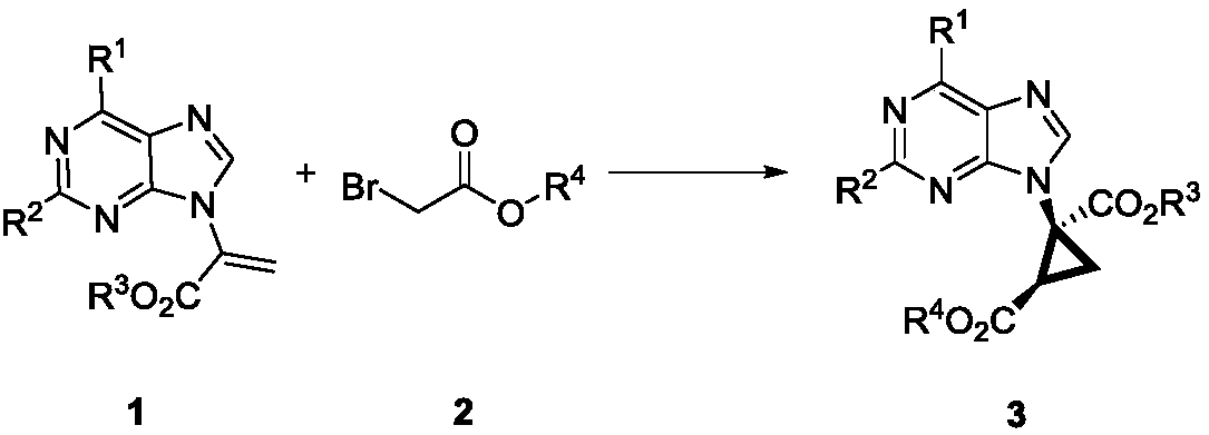 Method for synthesizing chiral ternary carbocyclic nucleoside through asymmetric cyclopropanation triggered by Michael addition
