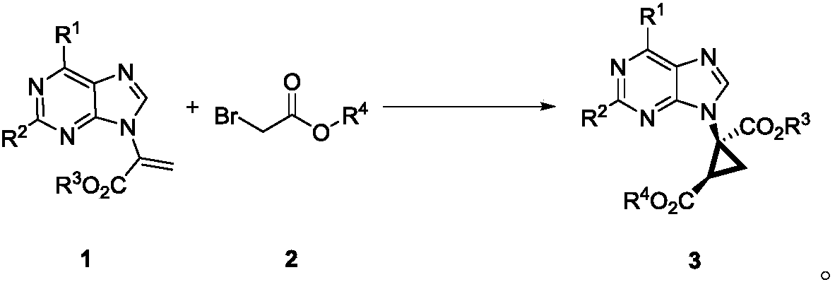Method for synthesizing chiral ternary carbocyclic nucleoside through asymmetric cyclopropanation triggered by Michael addition