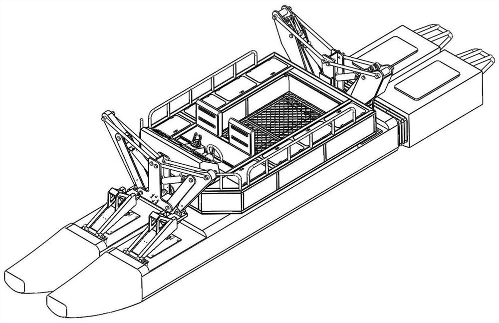 Folding and unfolding device of foldable catamaran