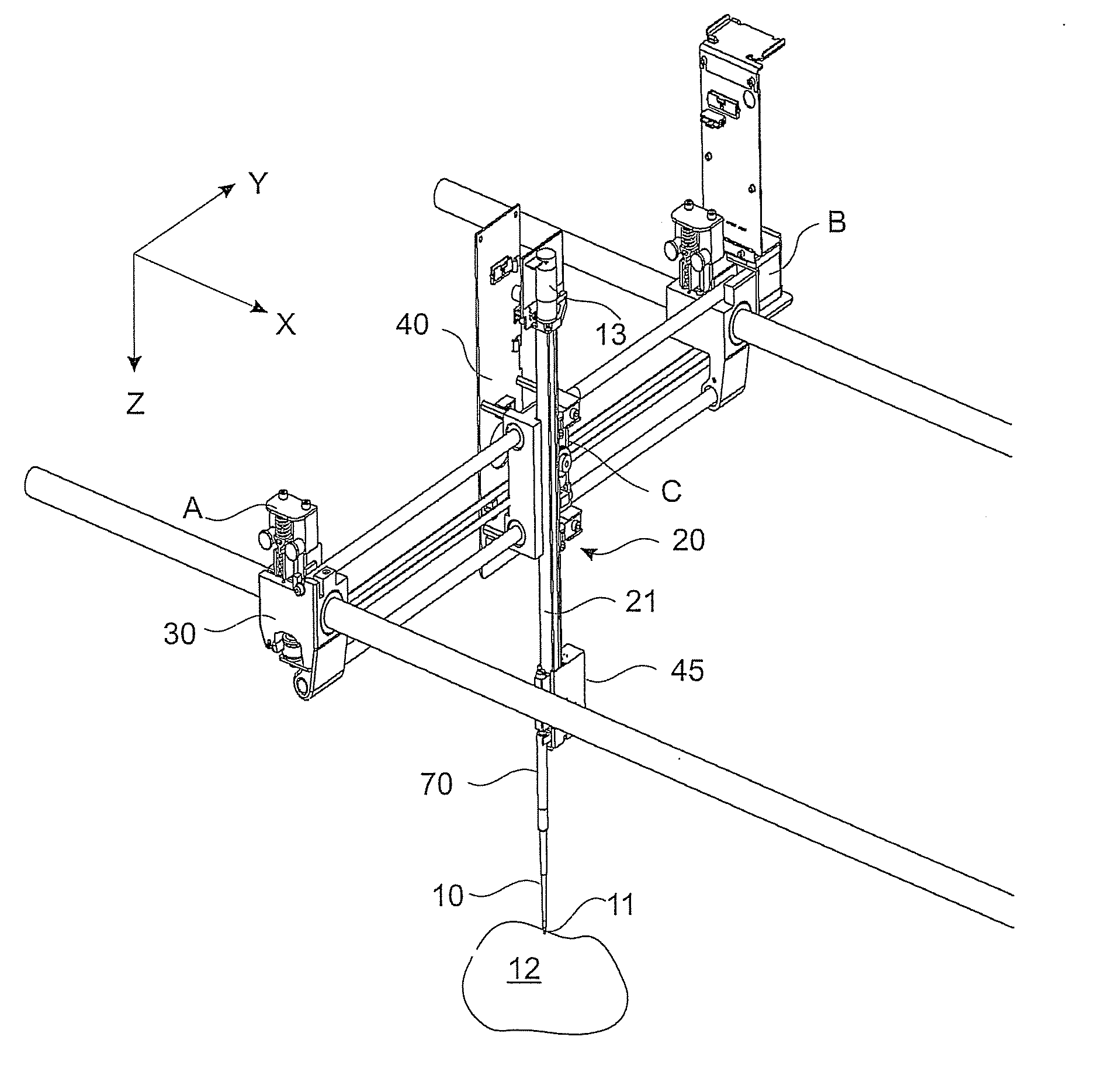 Positioning device for the positioning of pipettes
