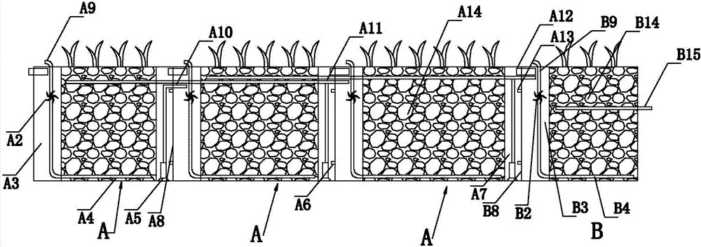 Constructed wetland device used for sewage treatment and use method thereof