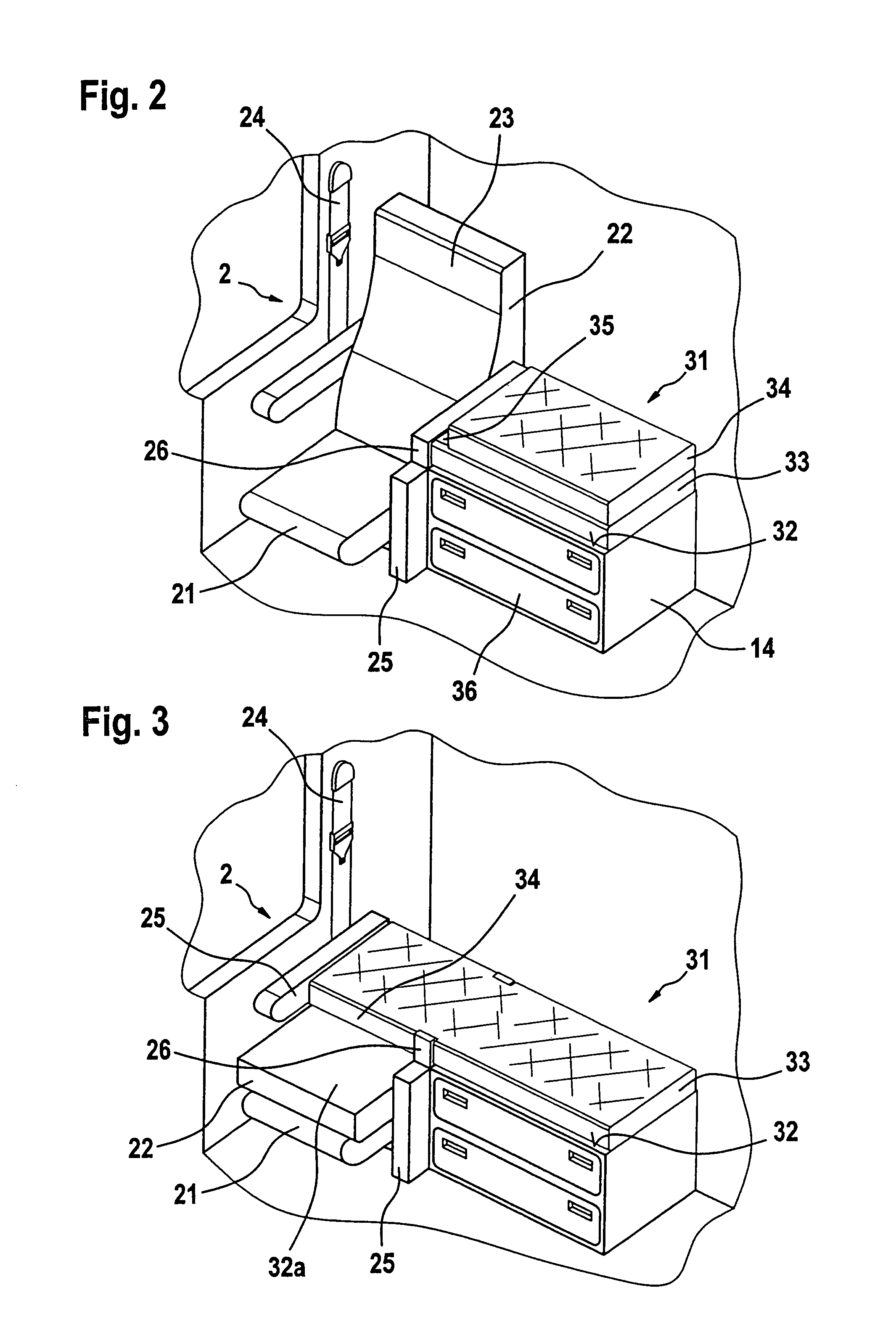 Driver's cab equipped with an easy chair and bed