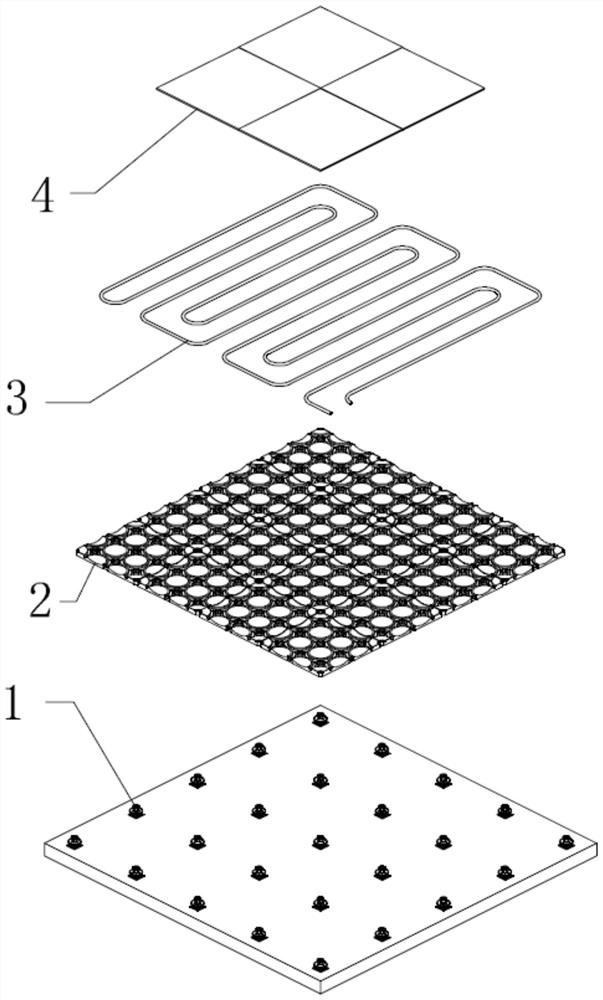 Assembly type inorganic matter overhead floor heating module installation structure