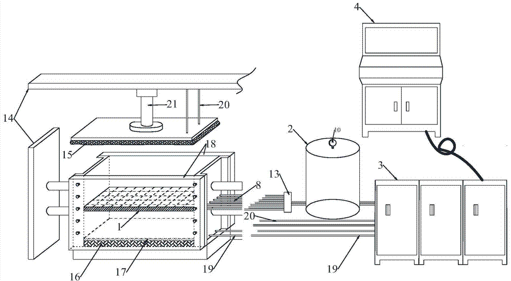 Two-way flexible loading system and method for simulating three-dimensional coal seam mining test bench