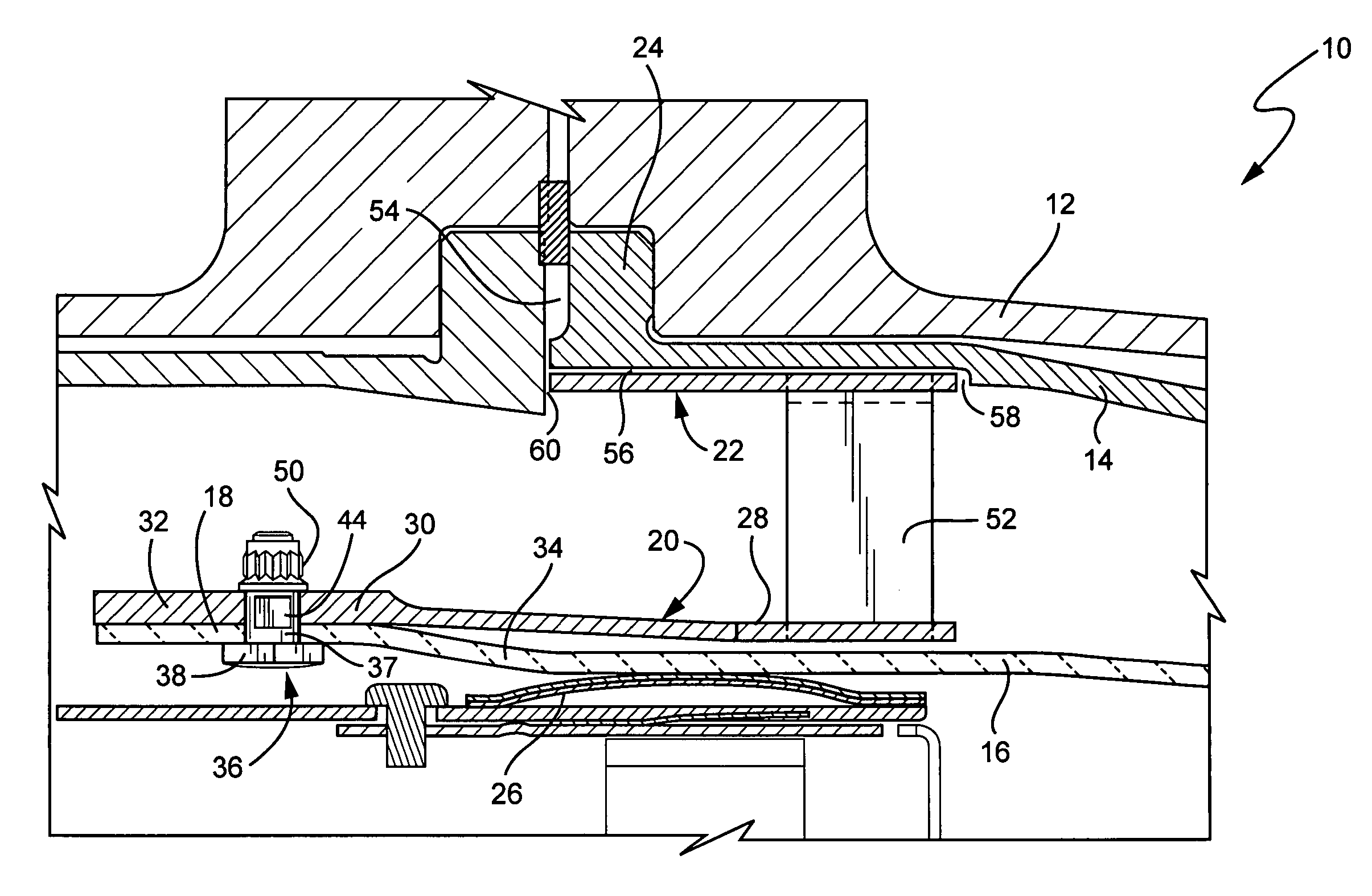Bolting configuration for joining ceramic combustor liner to metal mounting attachments