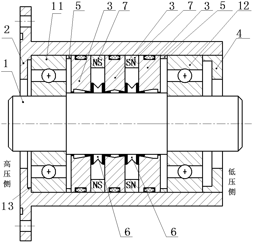 Magnetic flux leakage magnetic fluid sealing structure