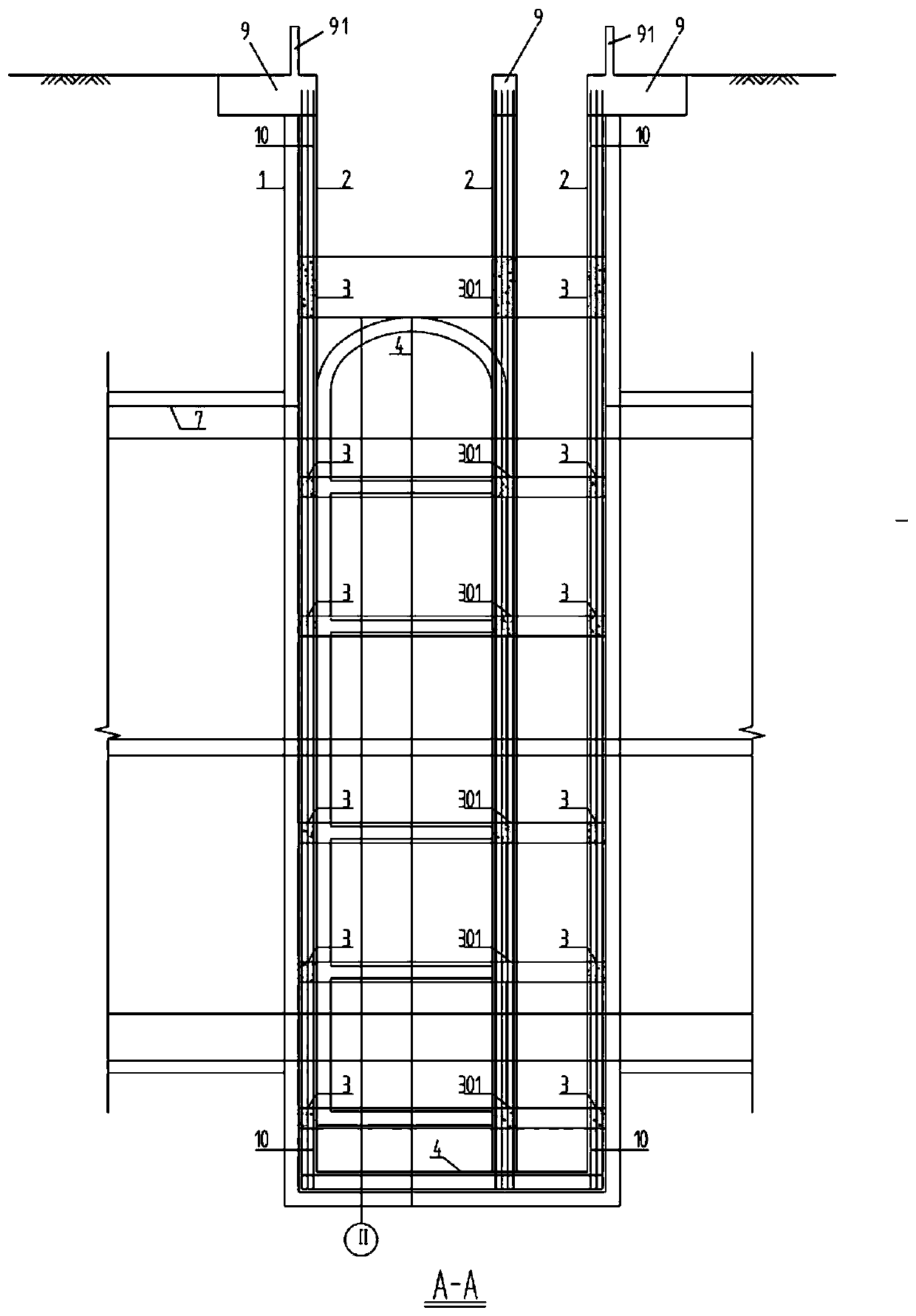 Four-way-bottom construction vertical shaft arranged above underground excavation station and construction method