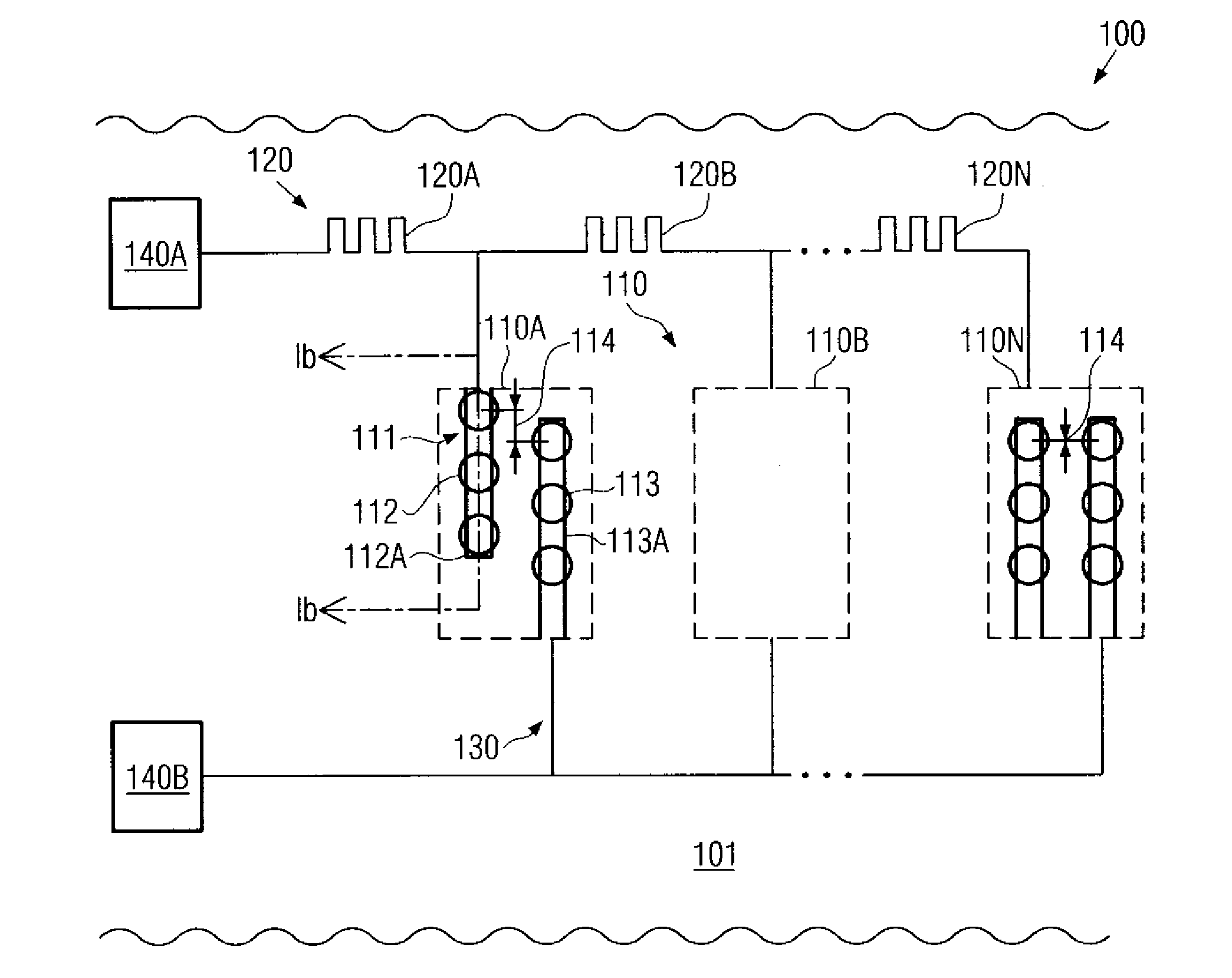 Test structure for monitoring leakage currents in a metallization layer