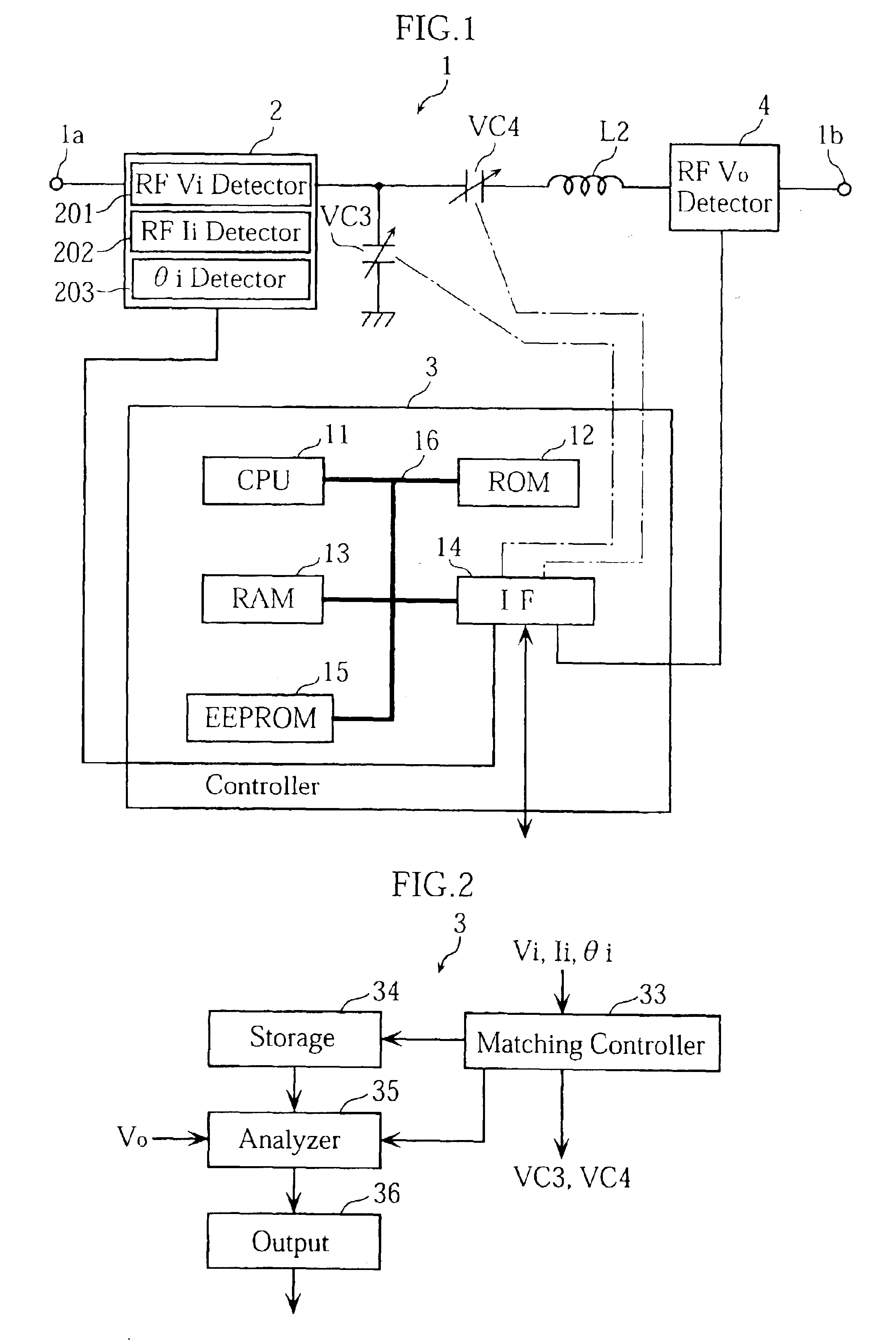 Impedance matching device provided with reactance-impedance table