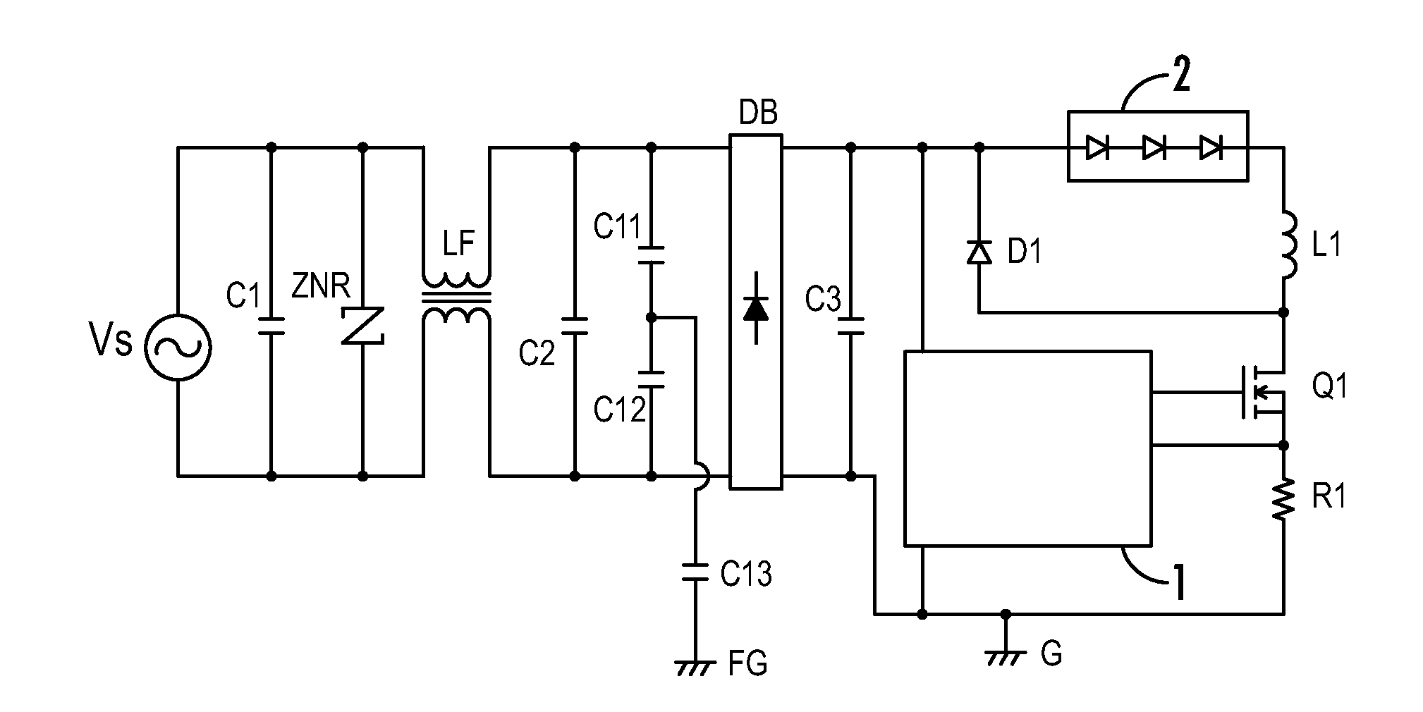 LED power-source circuit and illumination fixture using the same