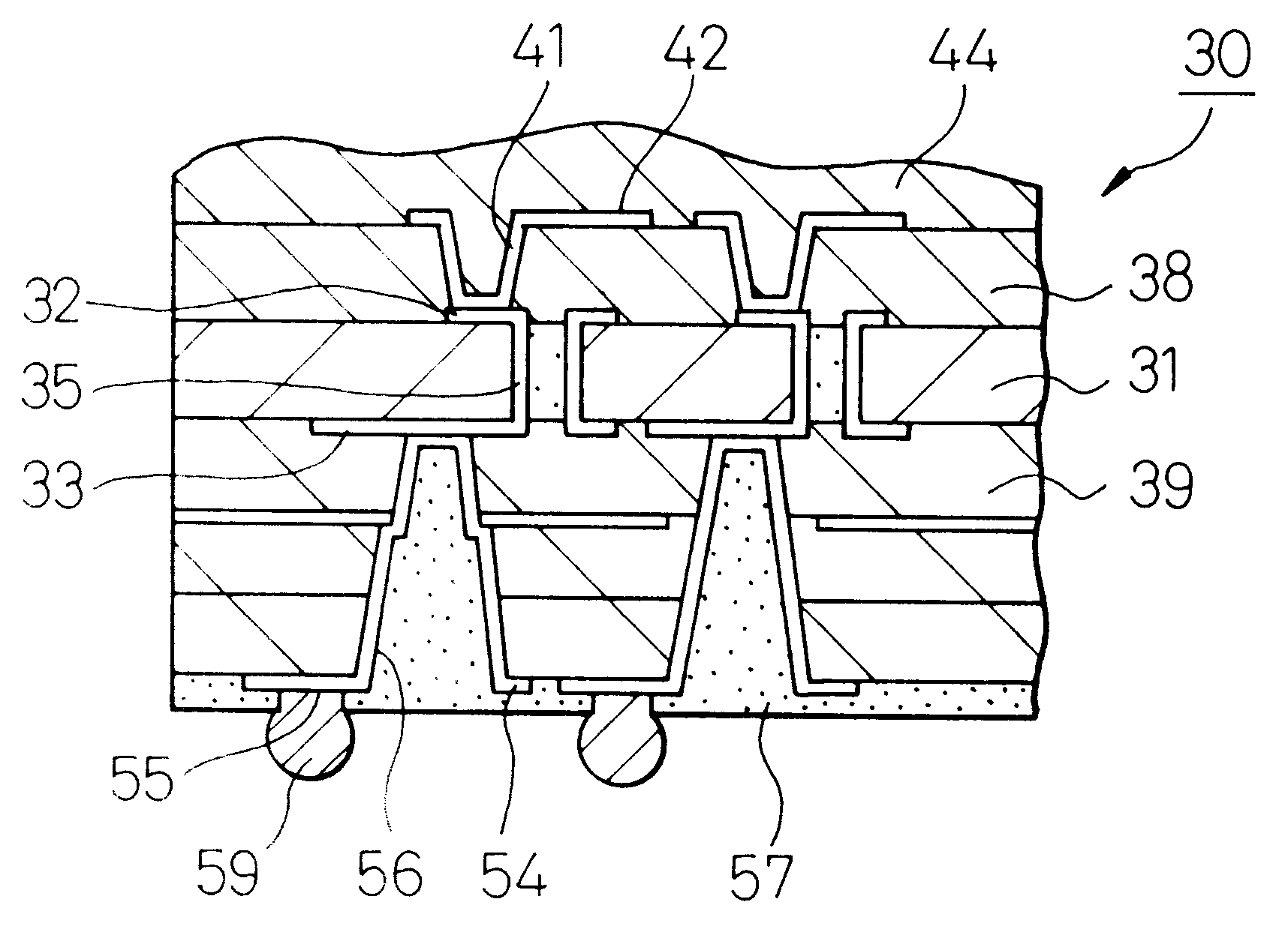 Build-up board package for semiconductor devices