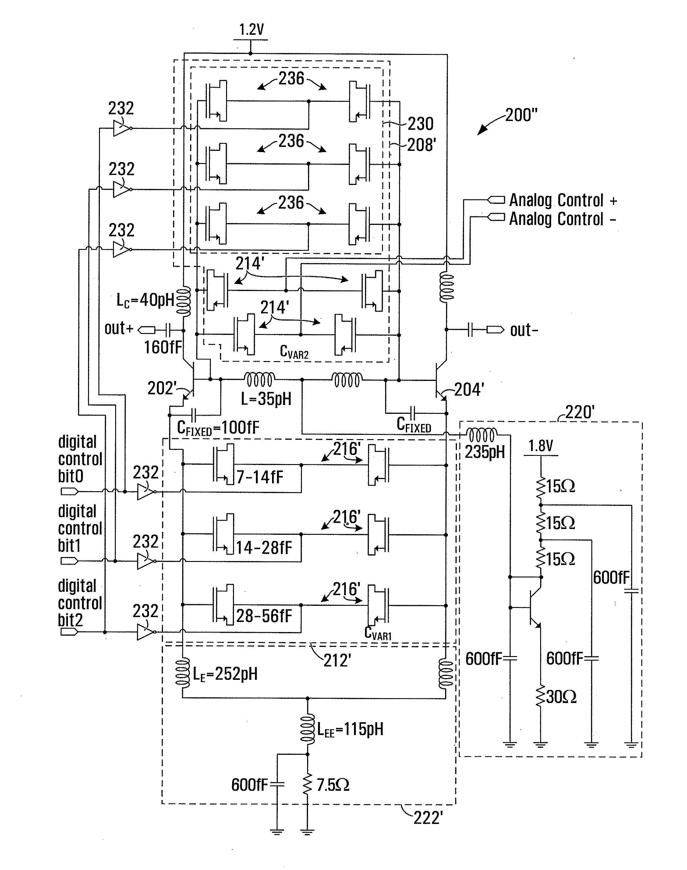 Varactor voltage controlled oscillator (VCO) providing independent coarse and fine frequency tuning