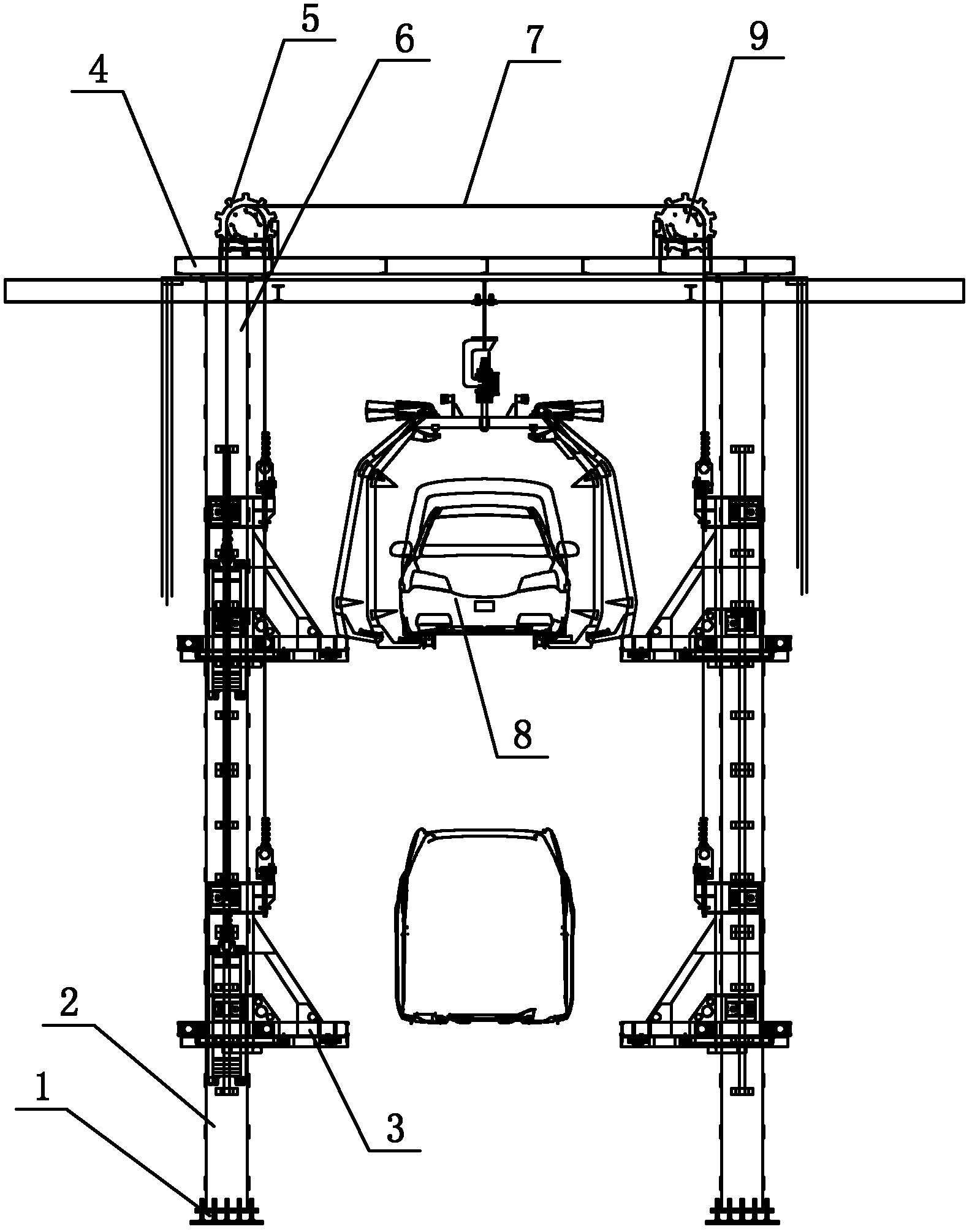 Two-vertical-column belt lifter capable of separating workpiece from rail to realize transshipment