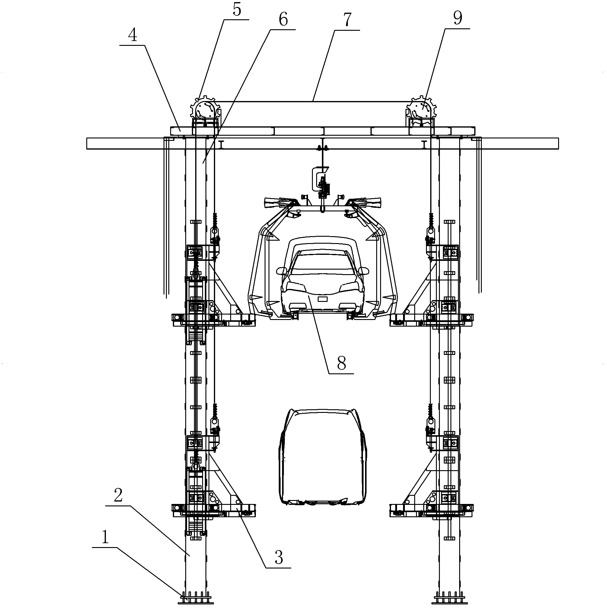 Two-vertical-column belt lifter capable of separating workpiece from rail to realize transshipment