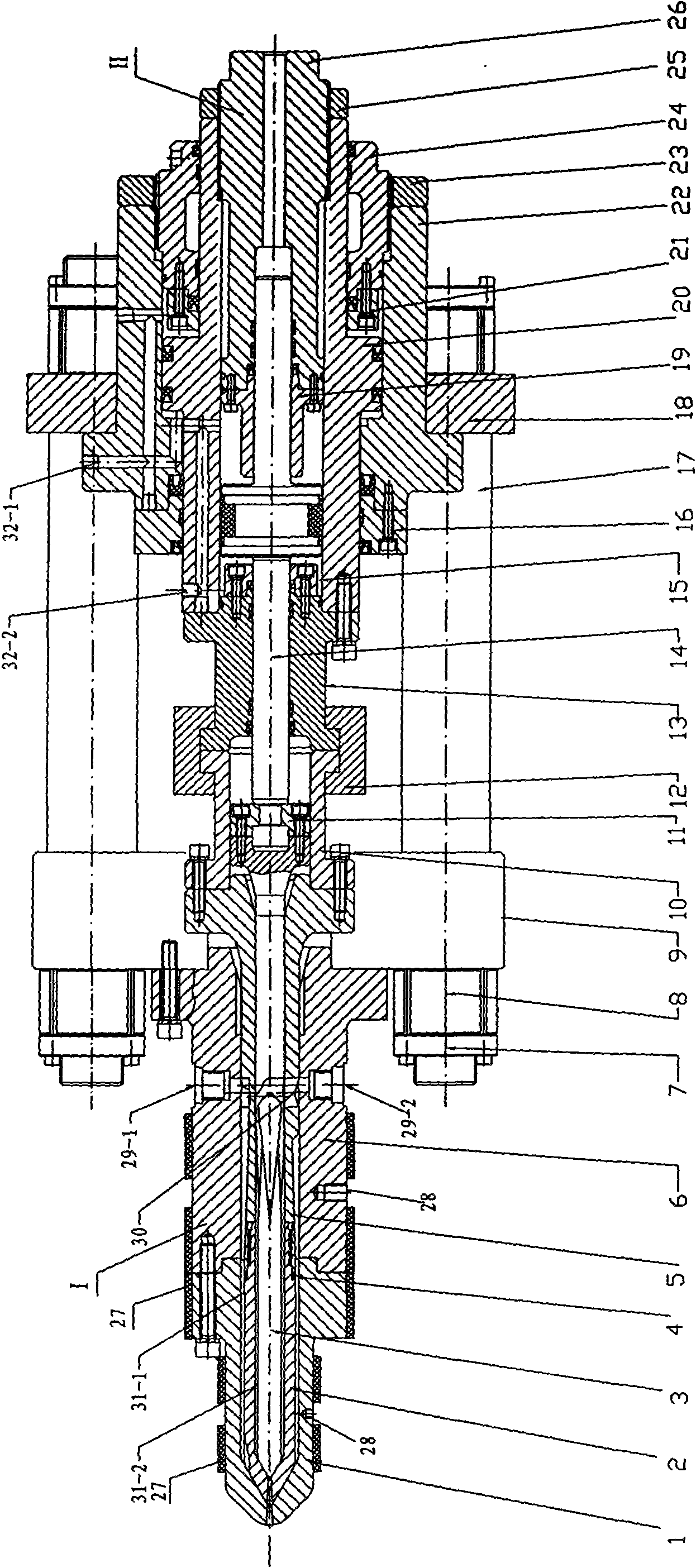 Multilevel telescopic cylindrical type nozzle color mixing mechanism