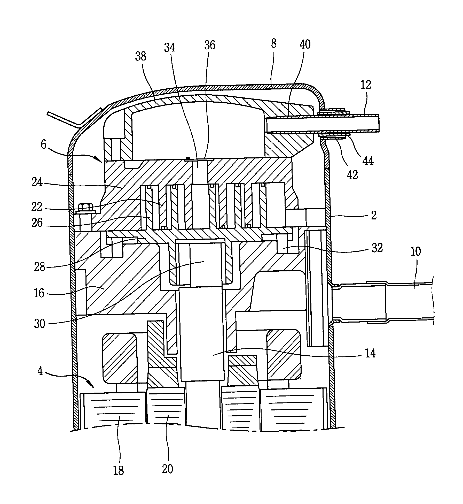 Assembling mechanism of discharge pipe for hermetic compressor and method thereof