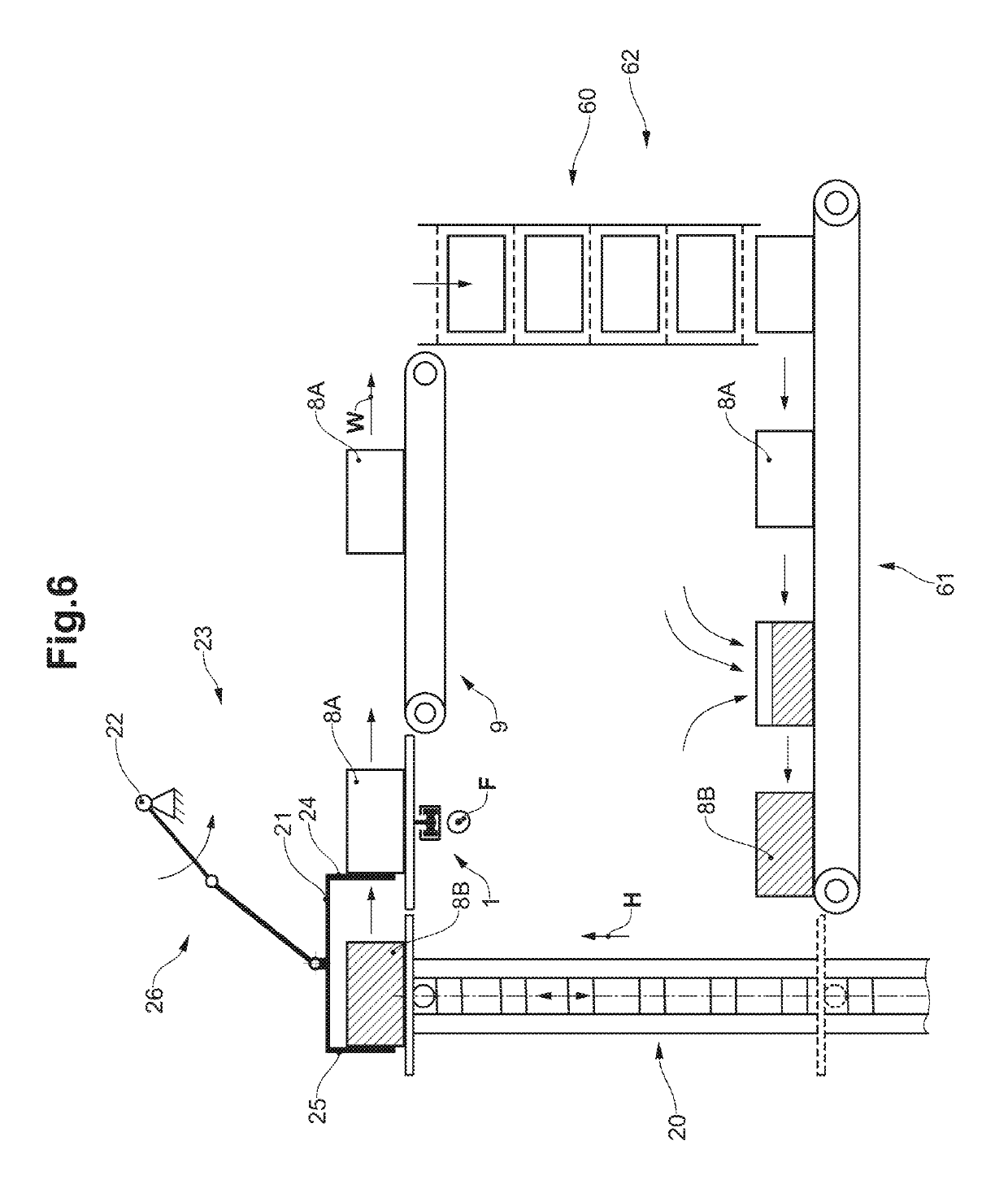 Transfer system with a pushing device for piece objects
