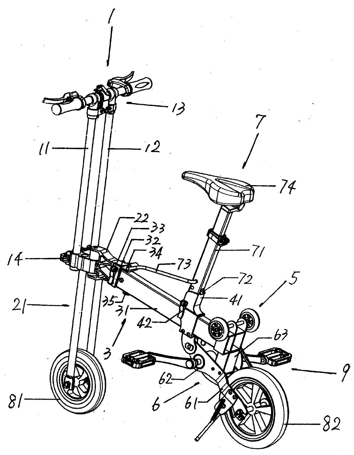 Magnetic-folding positioning portable bicycle