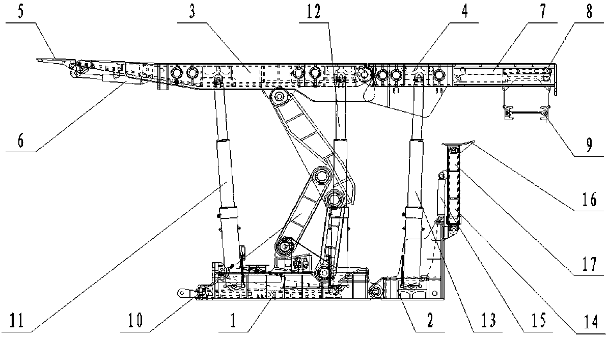Six-prop supporting split base type middle filling support